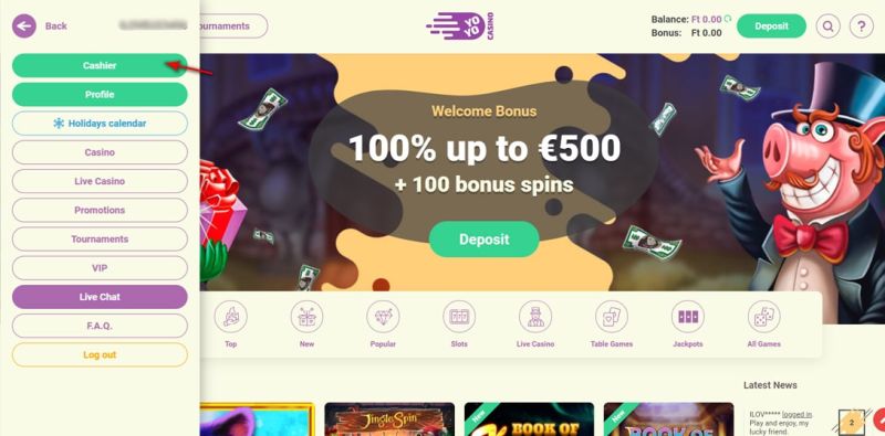 Withdrawing cash from Yoyo casino