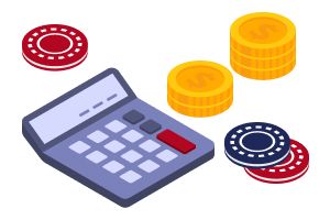 Calculator, coins and casino chips